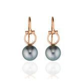 18ct Rose Gold Equestrian Horse Bit Tahitian Pearl Earrings