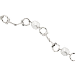 Sterling Silver Equestrian Horse Bit Pearl Bracelet