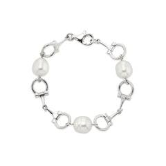 Sterling Silver Equestrian Horse Bit Pearl Bracelet