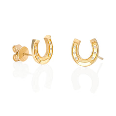 18ct Gold Diamond Equestrian Horse Shoe Earrings