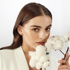 Satin Finish Cotton Boll 18ct Stud Earrings