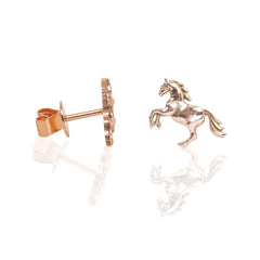 9ct Gold Equestrian Rearing Horse Earrings