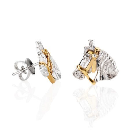 18ct Gold Diamond Equestrian Bridled Horse Earrings