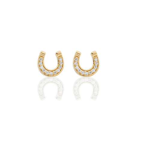 18ct Solid Gold Equestrian Dazzling Diamond Horse Shoe Stud Earrings