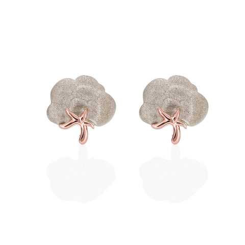 Cotton Boll Stud Earrings in 18 ct White and Rose Gold