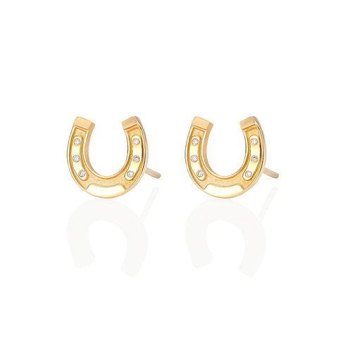 18ct Gold Diamond Equestrian Horse Shoe Earrings