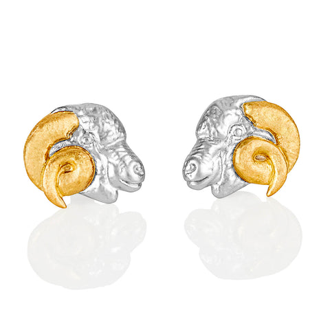 Merino Ram Stud earrings in Two Tone 18ct White and Yellow Gold
