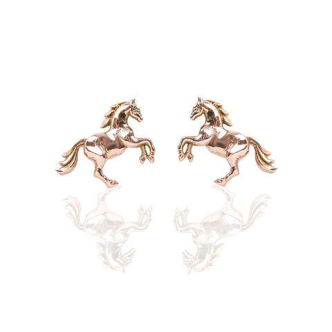 9ct Gold Equestrian Rearing Horse Earrings